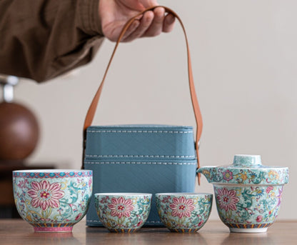 Jingdezhen Porcelain Tea Set With Portable Bag Ceramic Tea Pot Matching Tea Cups