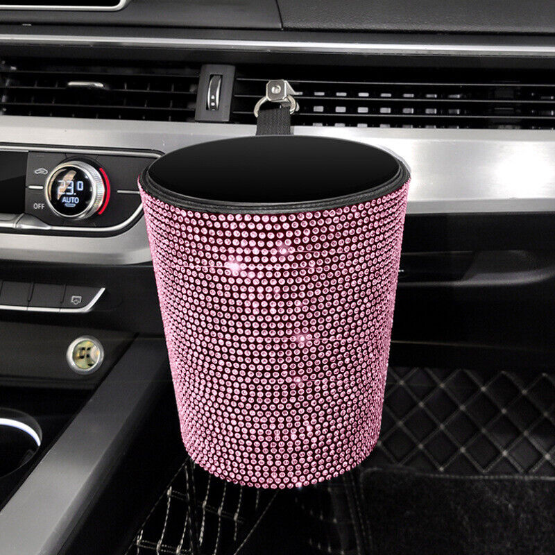 Bling Rhinestones Car Auto Trash Can Garbage Rubbish Bin Dust Case Holder Box