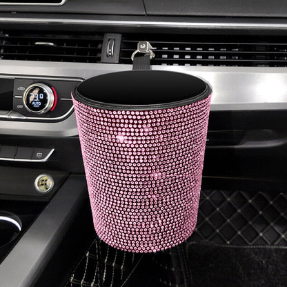 Bling Rhinestones Car Auto Trash Can Garbage Rubbish Bin Dust Case Holder Box