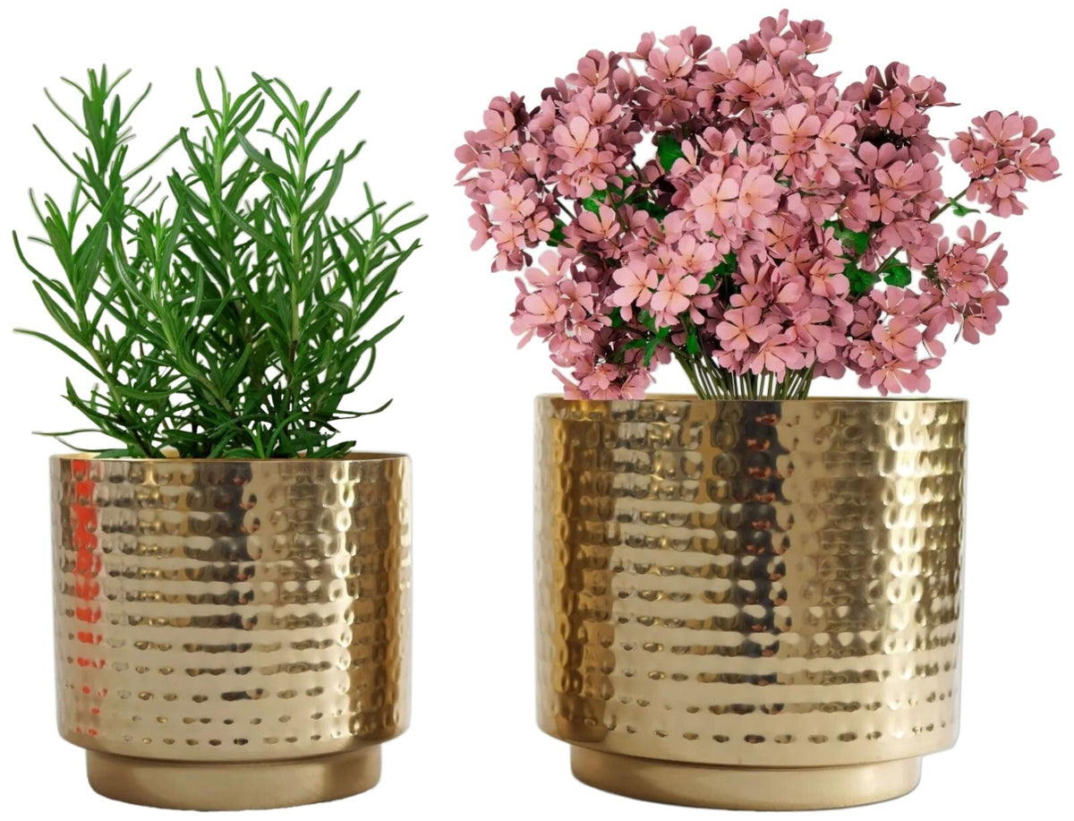1/2 Gallon and 2/5 Gallon Hammered Gold Color Metal Pots for Indoor / Tabletop