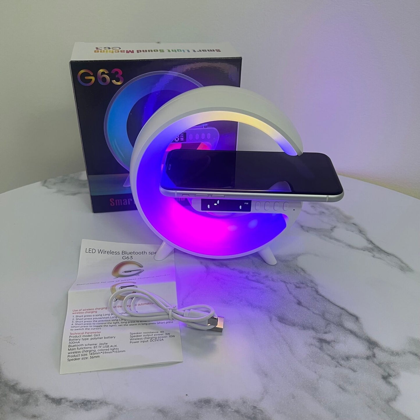 Alarm Clock Speaker Bluetooth 15W Wireless Charger Subfoofer G Styling Smart RGB