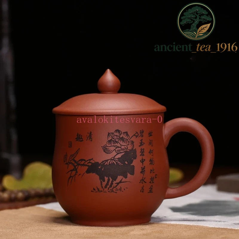 350ml Yixing Purple Clay Handmade Tea Cup with Cover Chinese Mug Kungfu Teaware