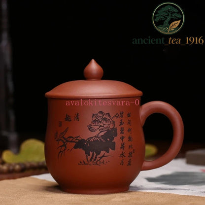 350ml Yixing Purple Clay Handmade Tea Cup with Cover Chinese Mug Kungfu Teaware