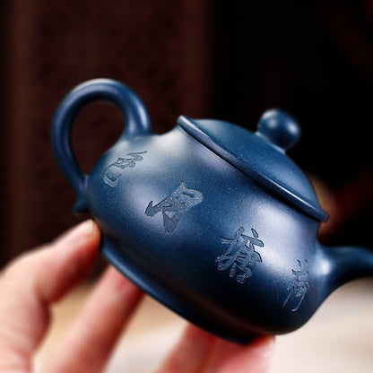 180ml Marked Tea Pot 9 Infuser Holes Hand Carved Lotus Flower Yixing Zisha Clay
