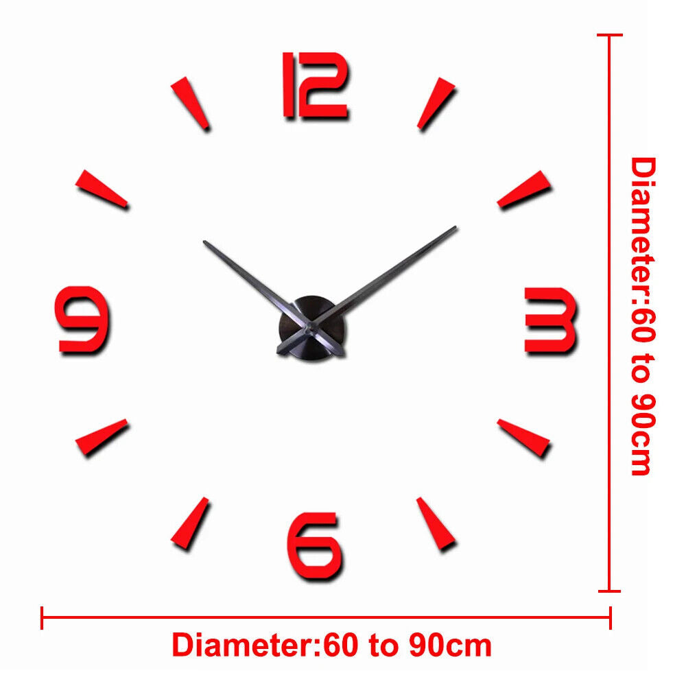 DIY Wall Clocks 27~47in Modern Mirror Number Sticker Living Room Decor Frameless