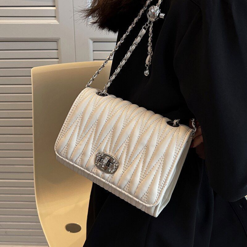 Leather Handbag Chain Handle Shoulder Messenger Bags Small Square Bag 14*20*7 CM