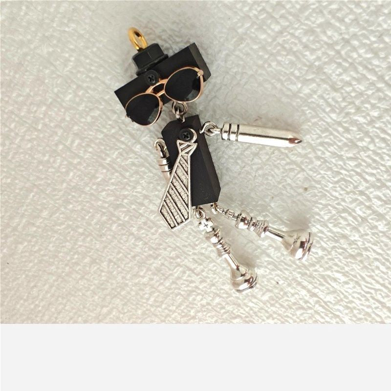Handmade Steampunk Robot Pendant Wood DIY Keychain Necklace Fashion Accessory
