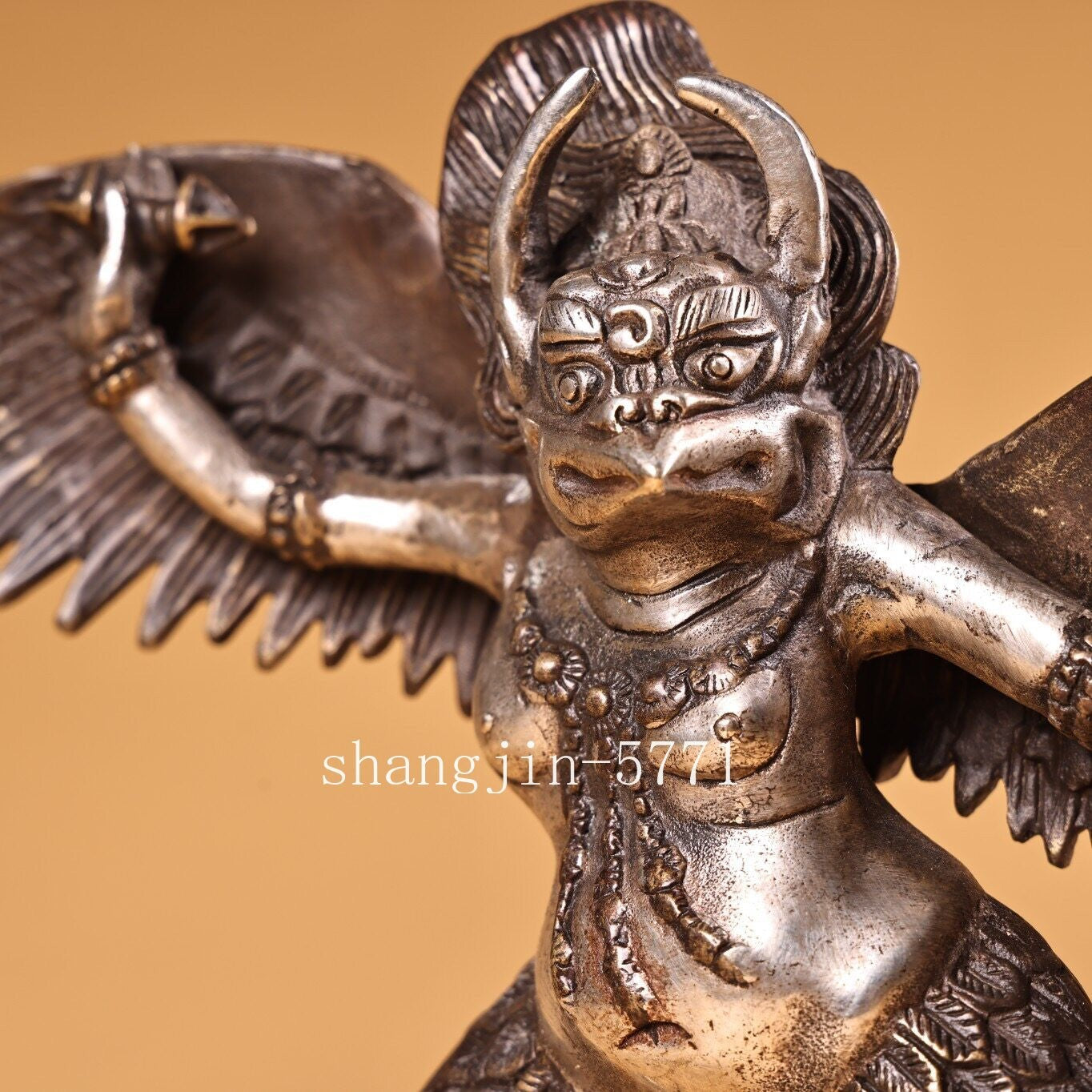 8.4"Xizang Temple Bronze silver Redpoll Winged Garuda Bird Eagle Buddha Statue