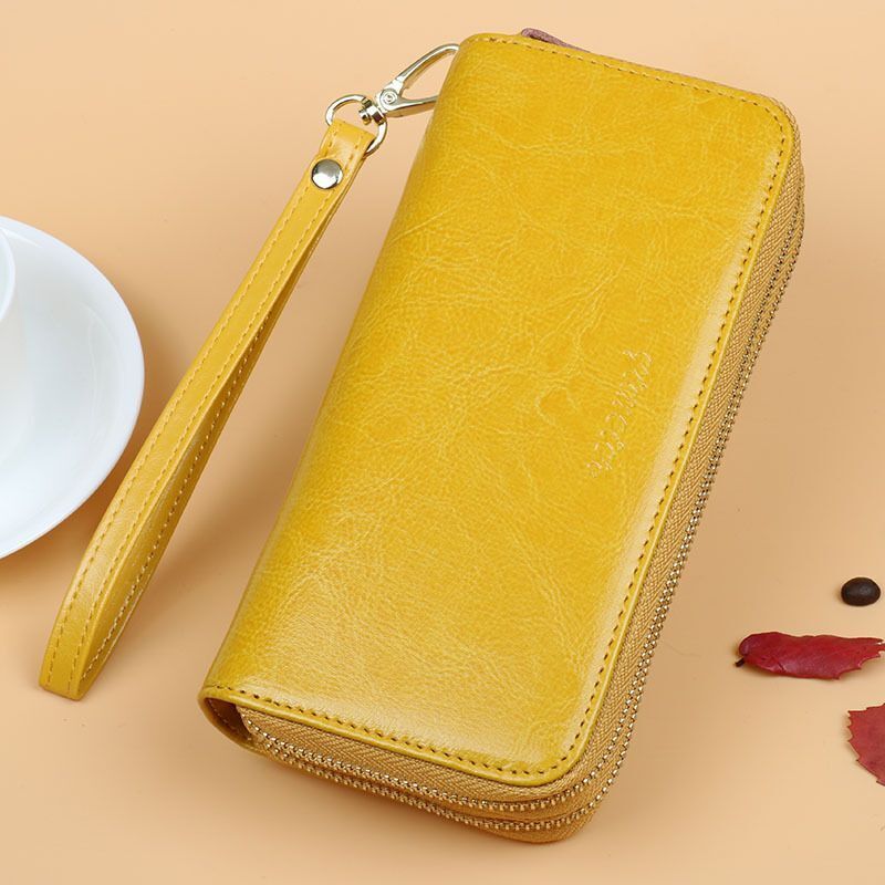 Cowhide Wallet Long Double Zipper Large Clutch Coin Purse Card Holder Phone Bag