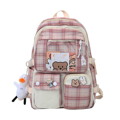Plaid Transparent Contrast Color Leisure Backpack Large Nylon Bag Polyester 1PC