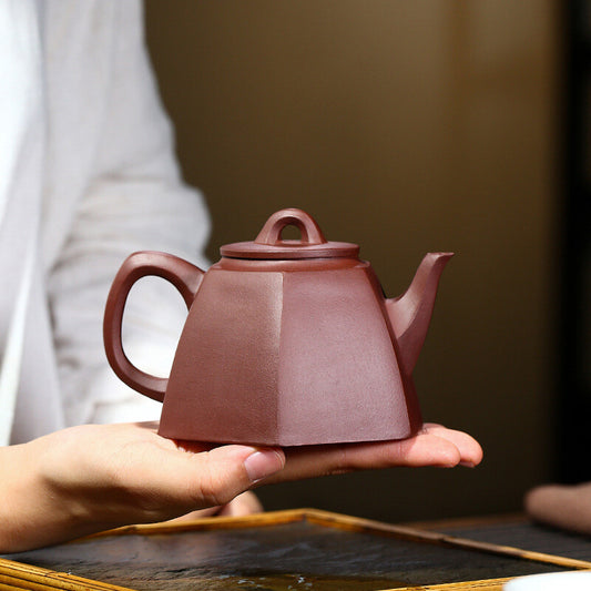 China Yixing Zisha Pottery Purple Clay Handmade 280cc Six Sides Bamboo Teapot