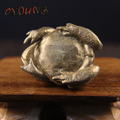 1.6" Brass Golden Toad Tea Pet Vintage Simulation animal Figurines Miniatures