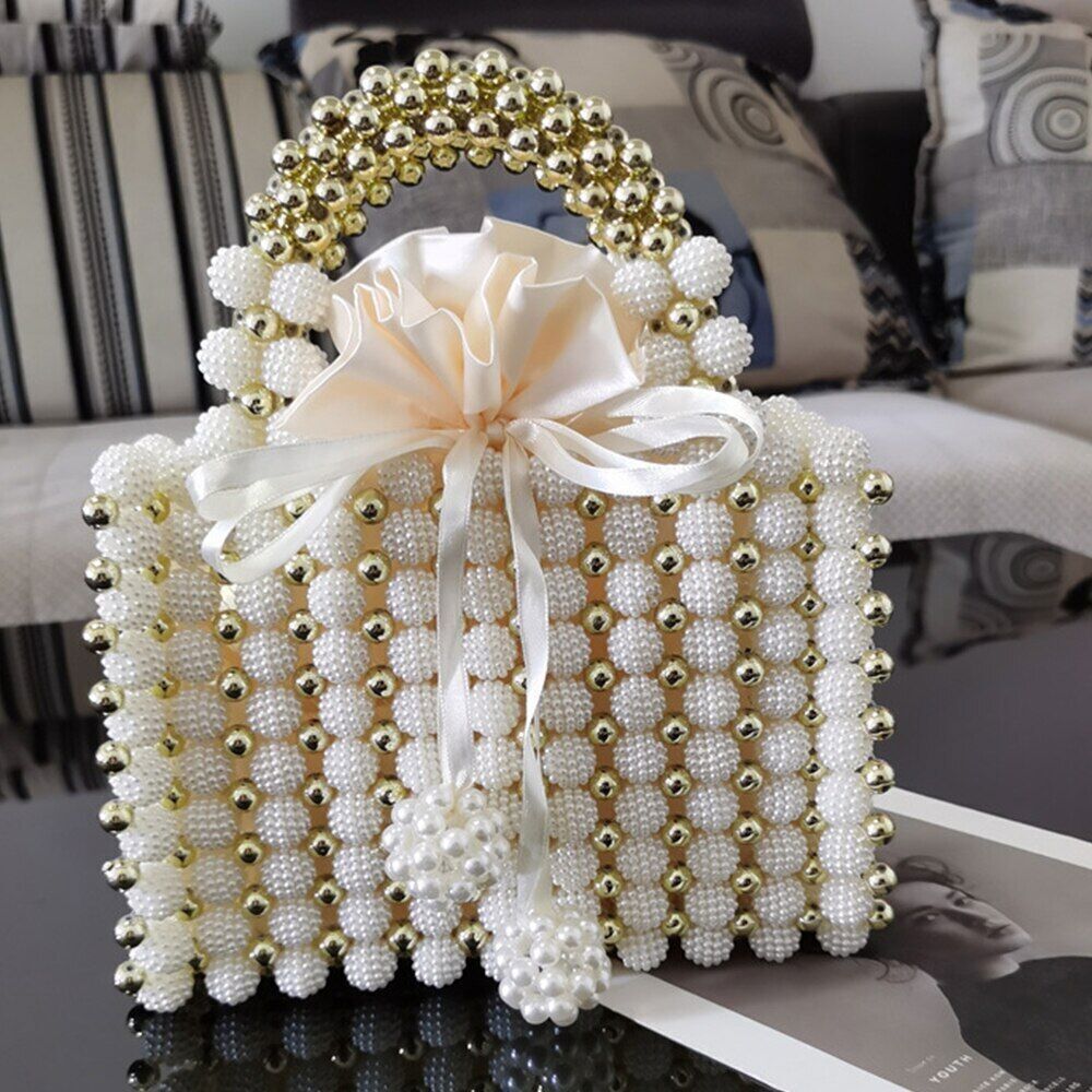 Pearls Bag Women Handbag Woven Party Wedding Evening Bag Basket Bags Women