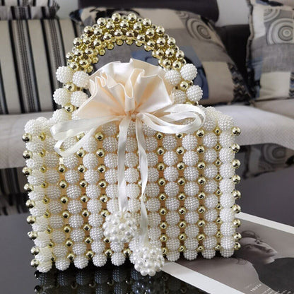 Pearls Bag Women Handbag Woven Party Wedding Evening Bag Basket Bags Women