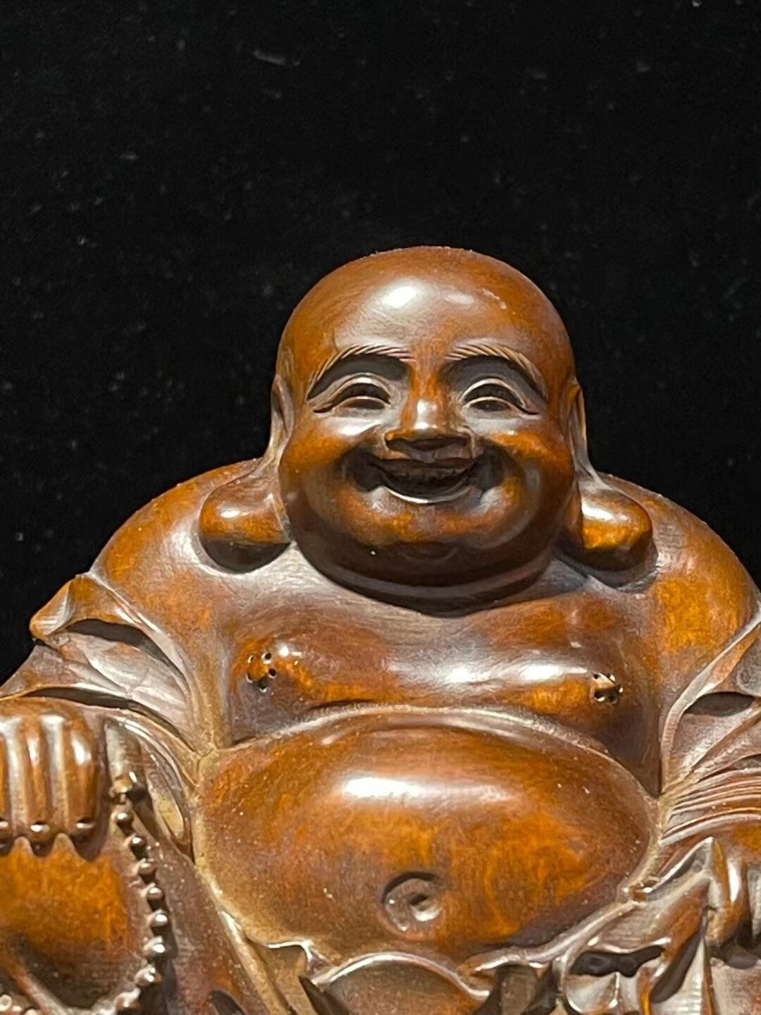 Chinese Boxwood Wood Hand Carved Maitreya Buddha Statue