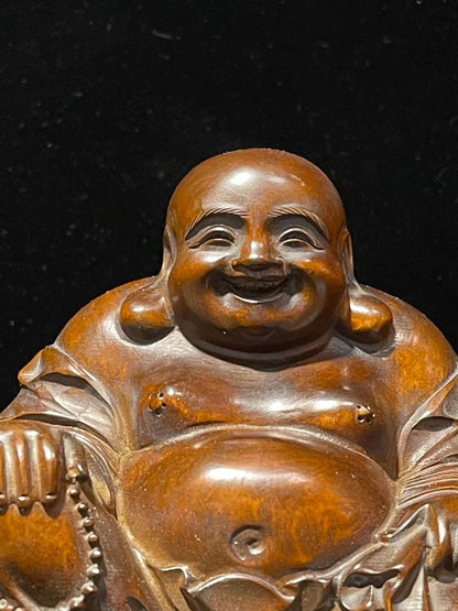 Chinese Boxwood Wood Hand Carved Maitreya Buddha Statue