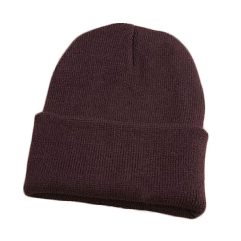 Beanie Hat Men Women Plain Knit Ski Cap Warm Elastic Skull Winter Cuff Thermal