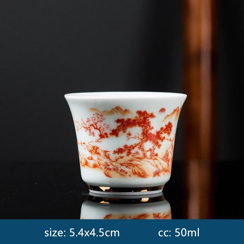 Ceramic Tea Cup Blue White Porcelain Portable Single Cup Home Handmade Teacup