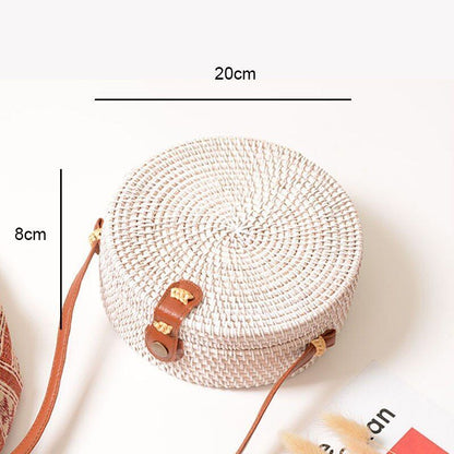 Straw Bags Round Woven Handmade Summer Beach Circle Crossbody Shoulder Bag 1 PC