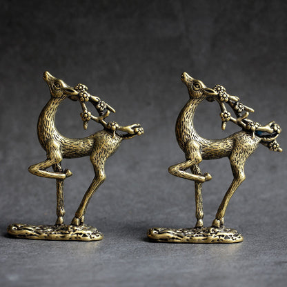 6.7CM Copper Sika deerTrinket Tea Pet Ceremony Antique Bronze Model Figurines