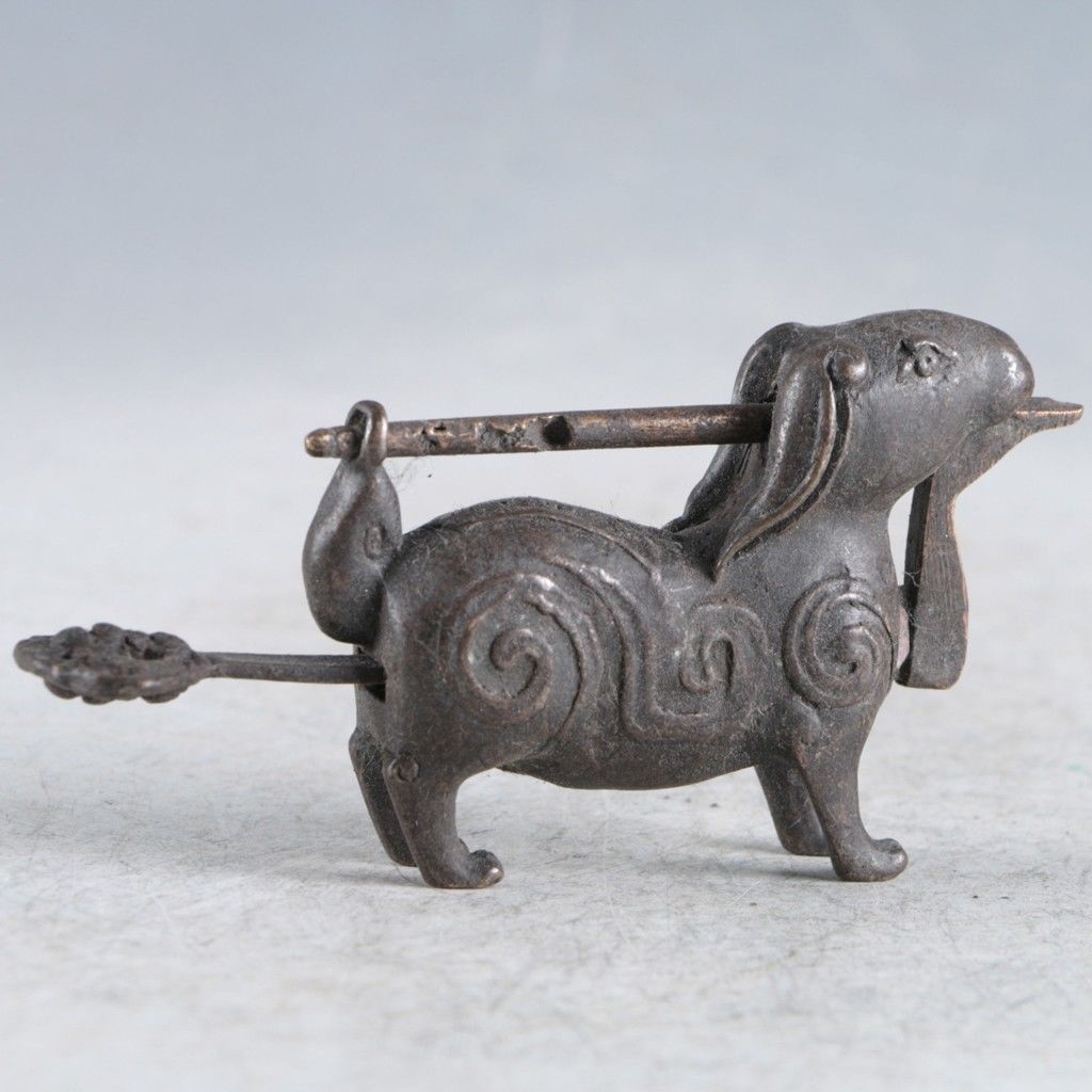 Chinese Old Brass Handmade Rabbit Lock with Keys Rare Collectibles -