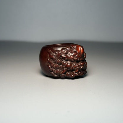 Vintage Boxwood Pixiu Ring Wooden Thumb Ring 2.0-2.2cm Antique Men’s