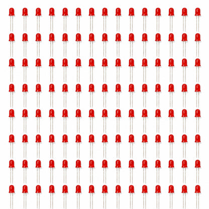 10mm Jumbo Red Diffused LED, 2-Pin Round, 1.8-2.2V 20mA - 100 Pack