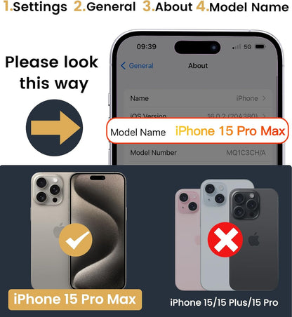 for Iphone 15 Pro Max Case with Card Holder & Kickstand & Slide Camera Lens Cove