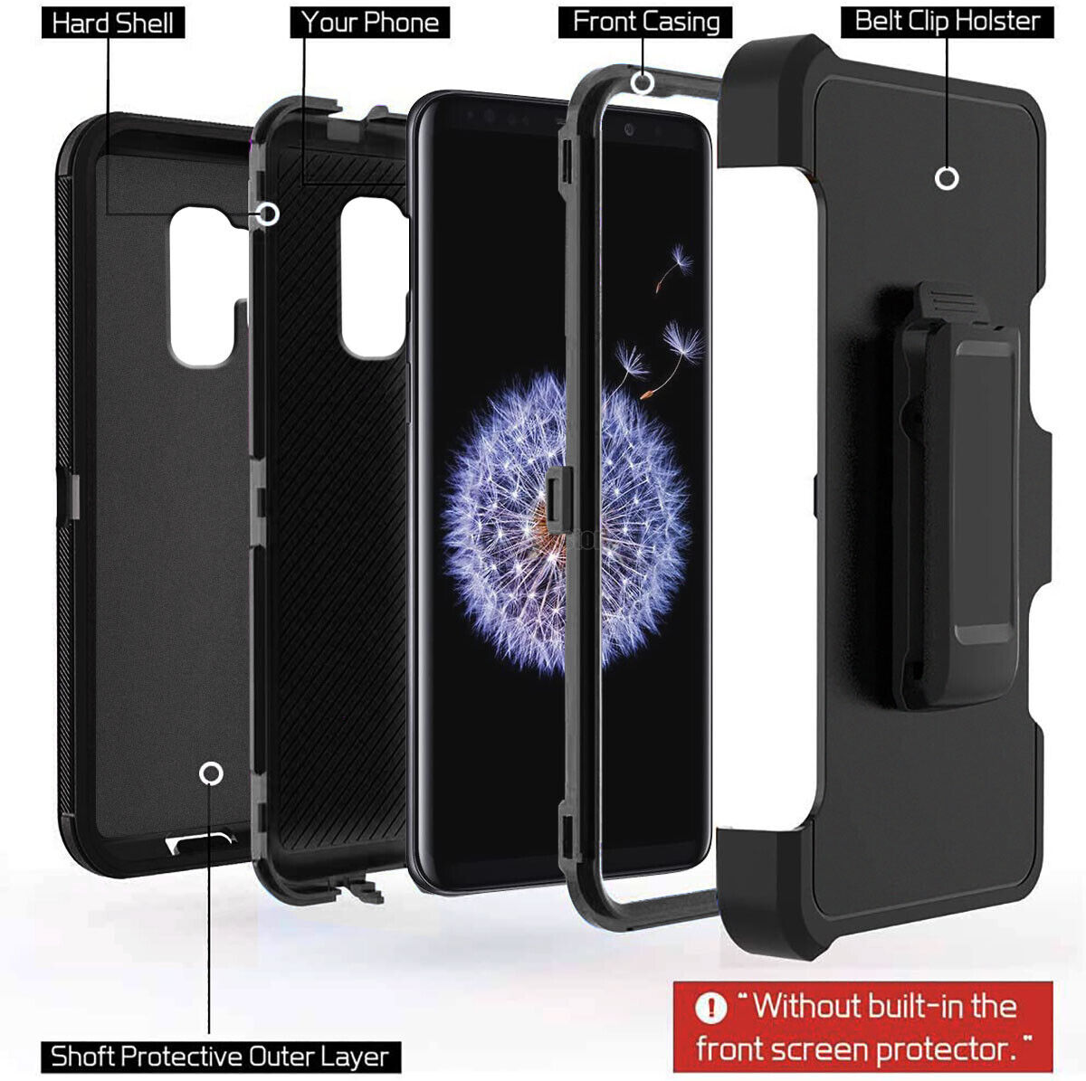 Case Clip Holster Cover,Tempered Glass Protector For Samsung Galaxy S9 / S9 Plus