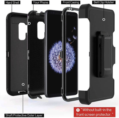 Case Clip Holster Cover,Tempered Glass Protector For Samsung Galaxy S9 / S9 Plus