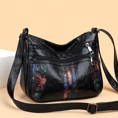 Soft Leather Messenger Shoulder Handbag Purse Flowers Multi-pocket Crossbody 1PC