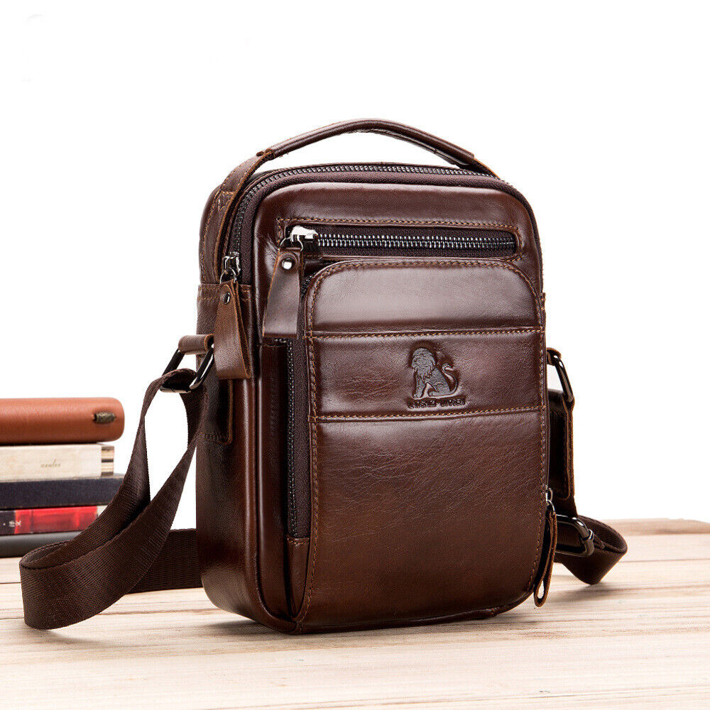 100% Genuine Leather Men's Messenger/Shoulder Bag 8" Handbags Crossbody Bags
