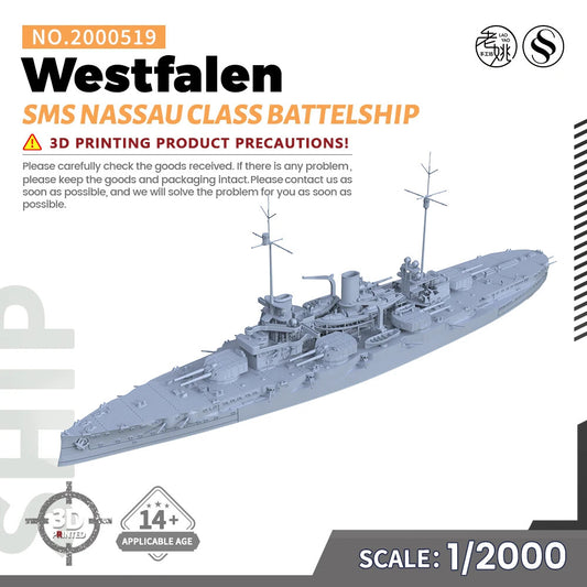 SSMODEL SS2000519 1/2000 Military Model SMS Nassau Class Westfalen Battelship