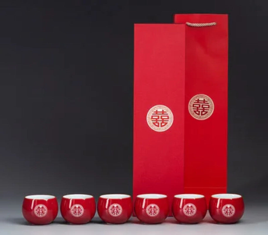 Chinese Traditional Red Wedding Tea Cup Porcelain Teacups Souvenir Marriage Gift