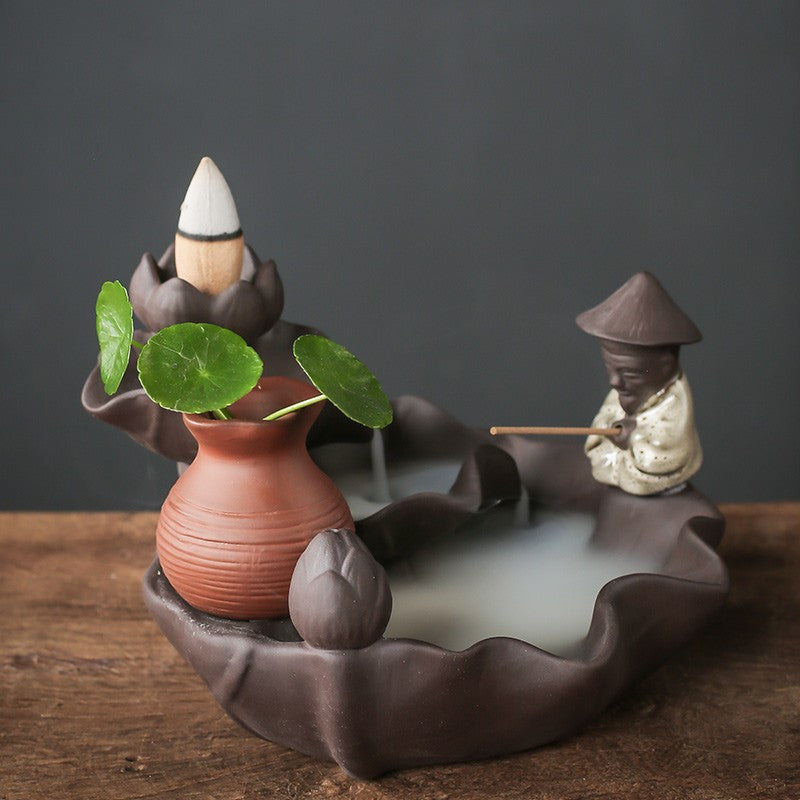 13.8CM Retro Purple Clay Incense Burner Incense Household Tea Pet Ornament