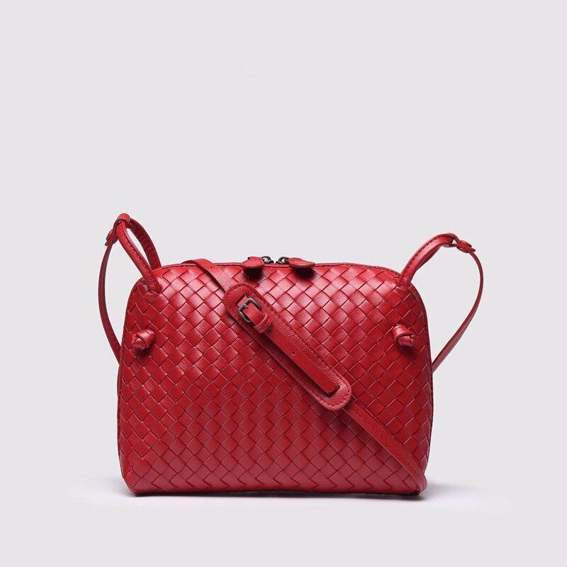 Woven Square Bag Genuine Leather Small Purse Single Shoulder Bag Crossbody Pouch