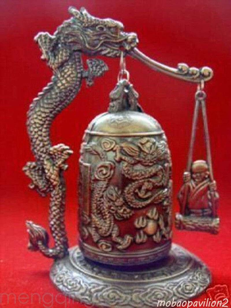 Fengshui Excellent Tibet Brass Dragon buddha Bell High 5in Width 4in