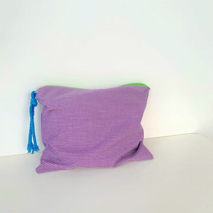 Plaid Makeup Bag Cotton Linen Cosmetic Bag Zipper Pouch Large Storage Bag Purple