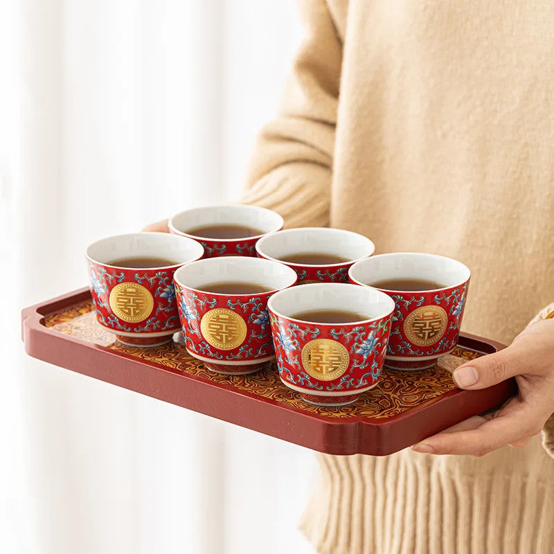 100ml Exquisitely Chinese Ceramic Wedding Double Happiness Cup Luxury Teaware