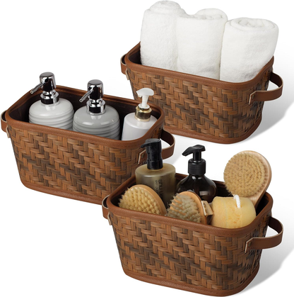Woven Storage Baskets for Home Kitchen Organizing Decoration Brown 3 Pieces