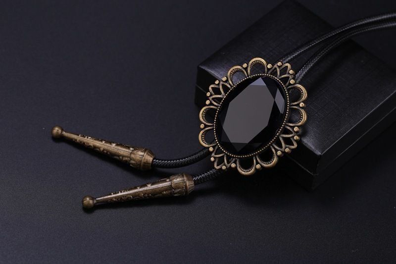 Men Bolo Tie Polyester Semi Precious Stone Pendant Suit Shirt Collar Accessories