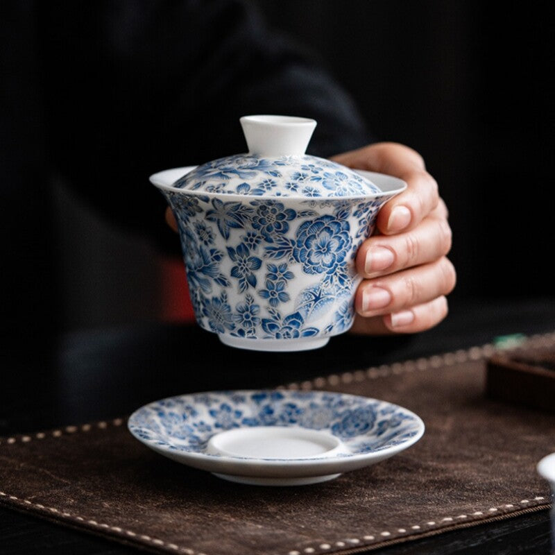 Chinese Jade Mutton Porcelain Tea Set Ceramic Tea Pot Cup Gaiwan Pitcher Filter