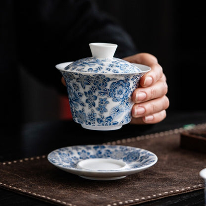 Chinese Jade Mutton Porcelain Tea Set Ceramic Tea Pot Cup Gaiwan Pitcher Filter