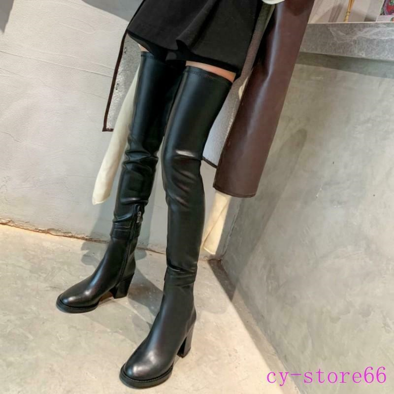 European Women's Over The knee High Thigh Boots Leather Chunky/Block Heel Shoes