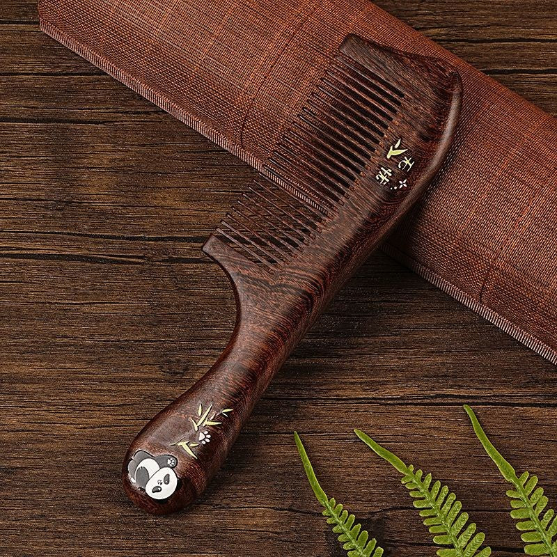 Natural Sandalwood Comb Panda Design Golden Sandalwood Hair Comb 20cm