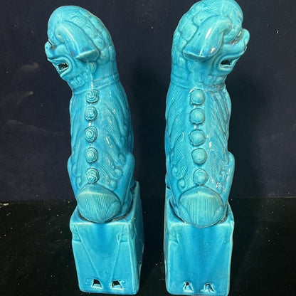 Jingdezhen Light Blue Porcelain Foo Fu Dog Lion Statue Guardion Lion Decor