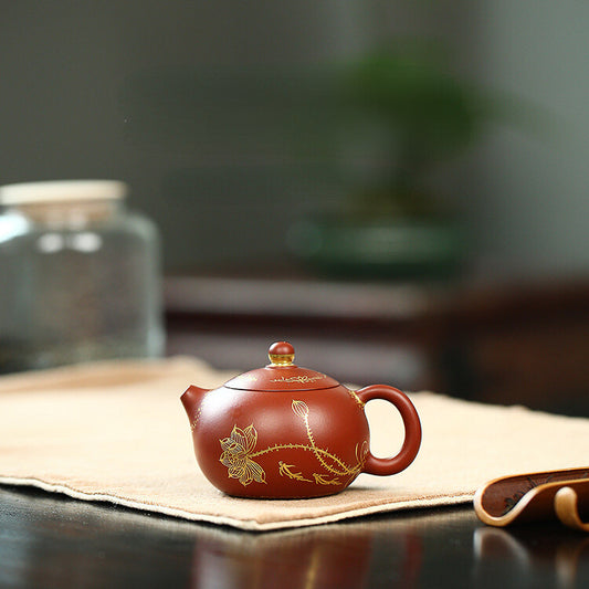 China Yixing Zisha Pottery Clovershrub Clay Handmade 120cc Lotus Teapot 描金西施