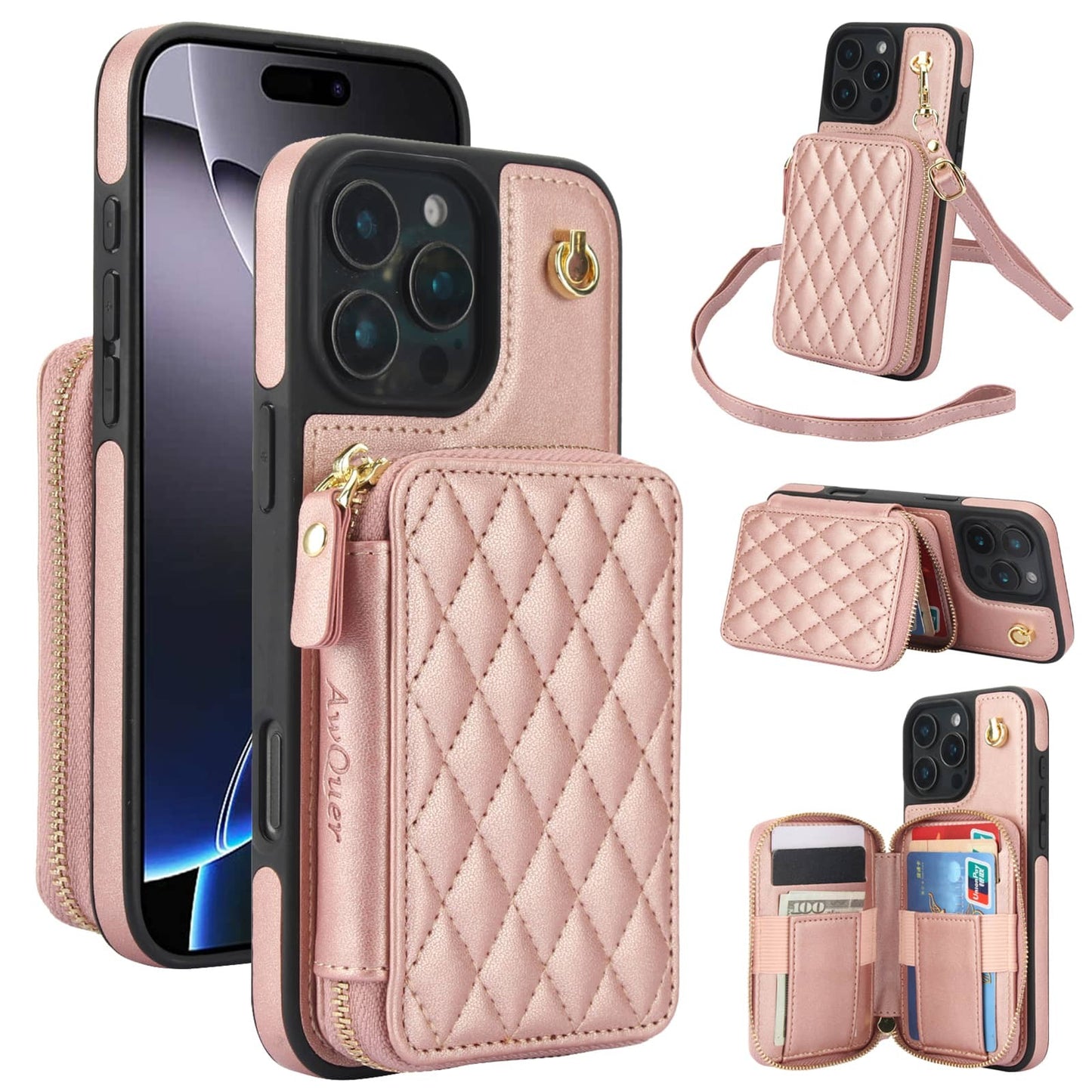 Crossbody Wallet Case for iPhone 16/15/14/13/12/11 Pro Max SE 7 8 X XS Max XR