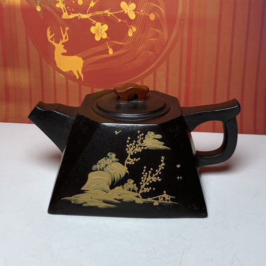 Vintage Chinese Yixing Purple Clay Teapot Zisha Painted Fine Landscape Teaware
