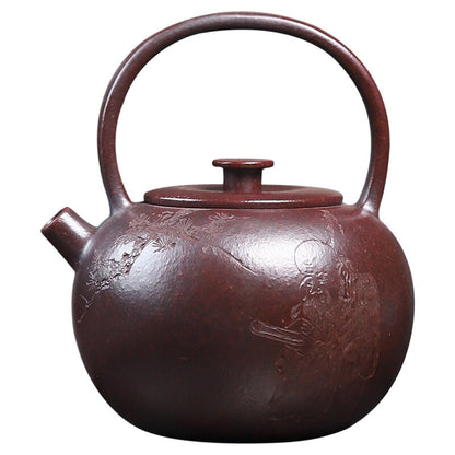 Real Yixing Zisha Purple Clay Tea Pot With Certificate Hand Carved Pot & Handle